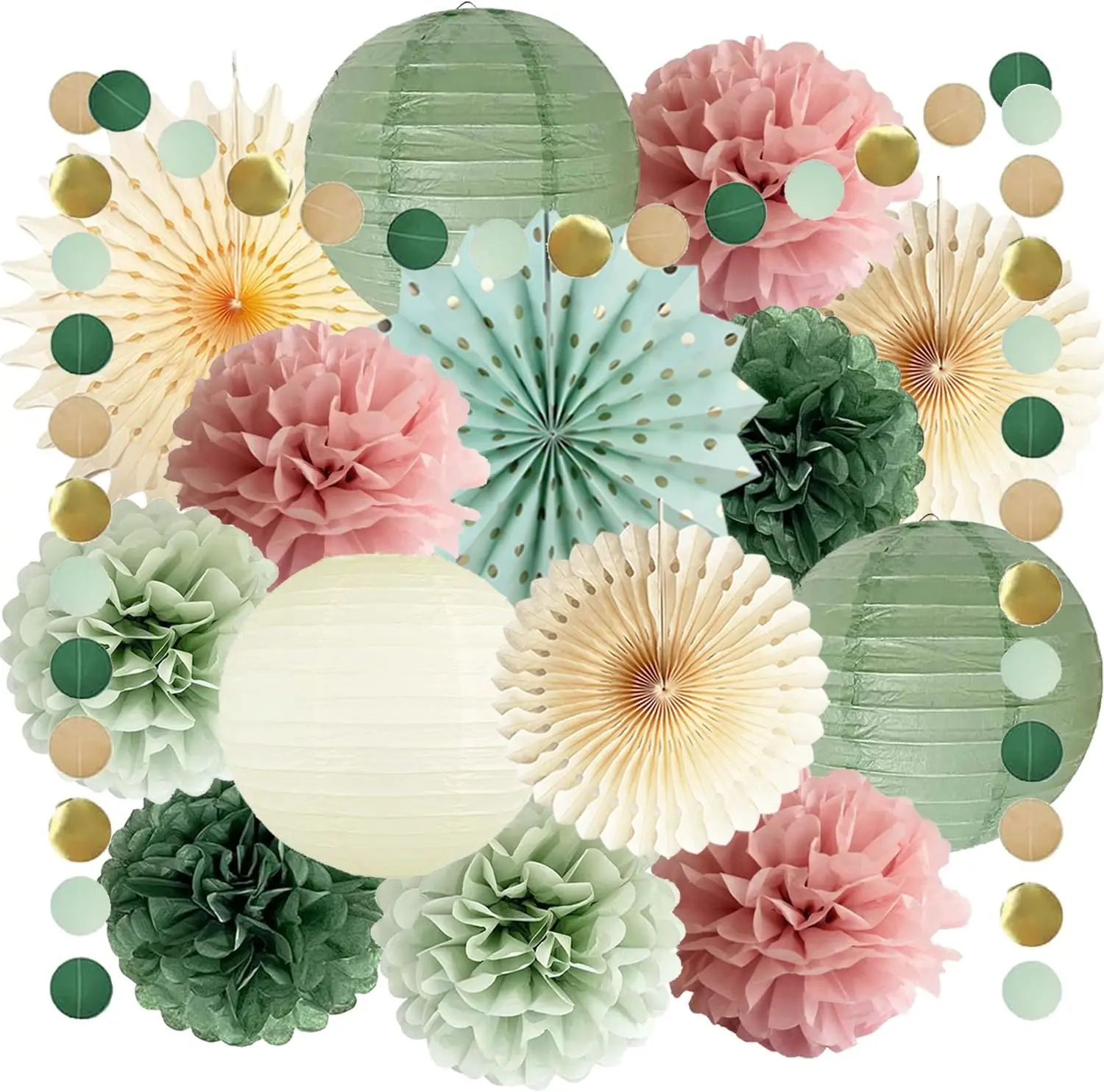 Sage Green Dusty Pink Party Decorations 10in Tissue Pom Poms Paper Lanterns Fans Garland for Women Birthday Wedding Bridal Baby Shower
Sage Green Dusty Pink Party Decorations 10in Tissue Pom Poms Paper Lanterns Fans Garland for Women Birthday Wedding Bridal Baby Shower