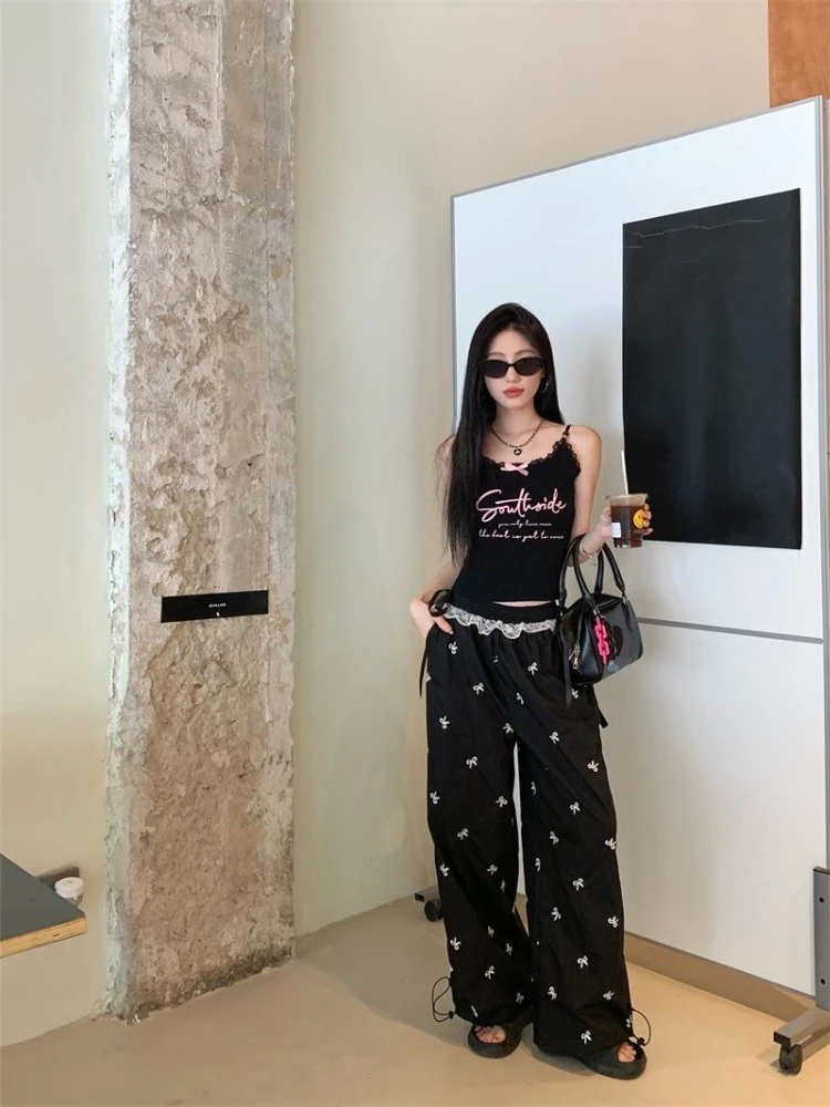 High Waist Flared Pants for Women Summer New Lace Insert Bow Accent Loose Relaxed Casual Unique Style
High Waist Flared Pants for Women Summer New Lace Insert Bow Accent Loose Relaxed Casual Unique Style