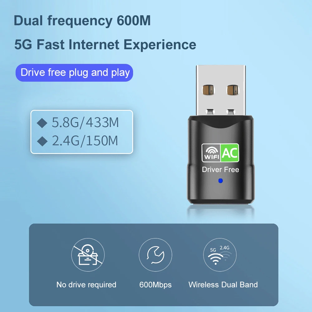 USB-адаптер Wi-Fi 600M, двухдиапазонный приемник Wi-Fi 2,4 ГГц/5,8 ГГц, Plug and Play, совместим с Windows Vista/XP/Win7/8/10/11
USB-адаптер Wi-Fi 600M, двухдиапазонный приемник Wi-Fi 2,4 ГГц/5,8 ГГц, Plug and Play, совместим с Windows Vista/XP/Win7/8/10/11