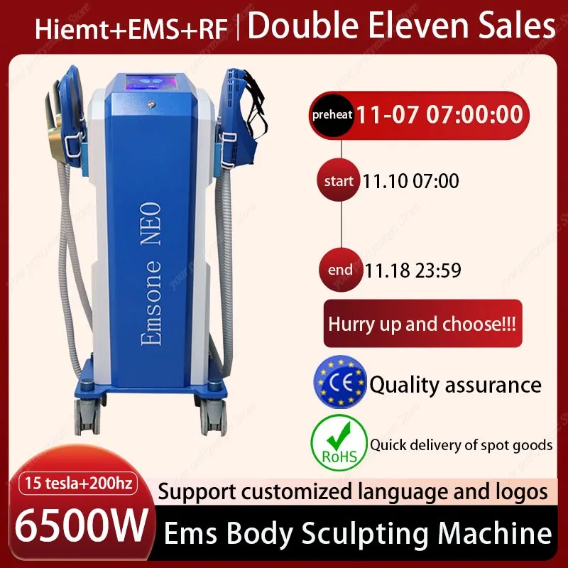 15 Tesla 6500W Body Sculpting Machine 200Hz Emsone NEO Muscle Stimulator RF HIEMT Ems Body Slimming Device
15 Tesla 6500W Body Sculpting Machine 200Hz Emsone NEO Muscle Stimulator RF HIEMT Ems Body Slimming Device