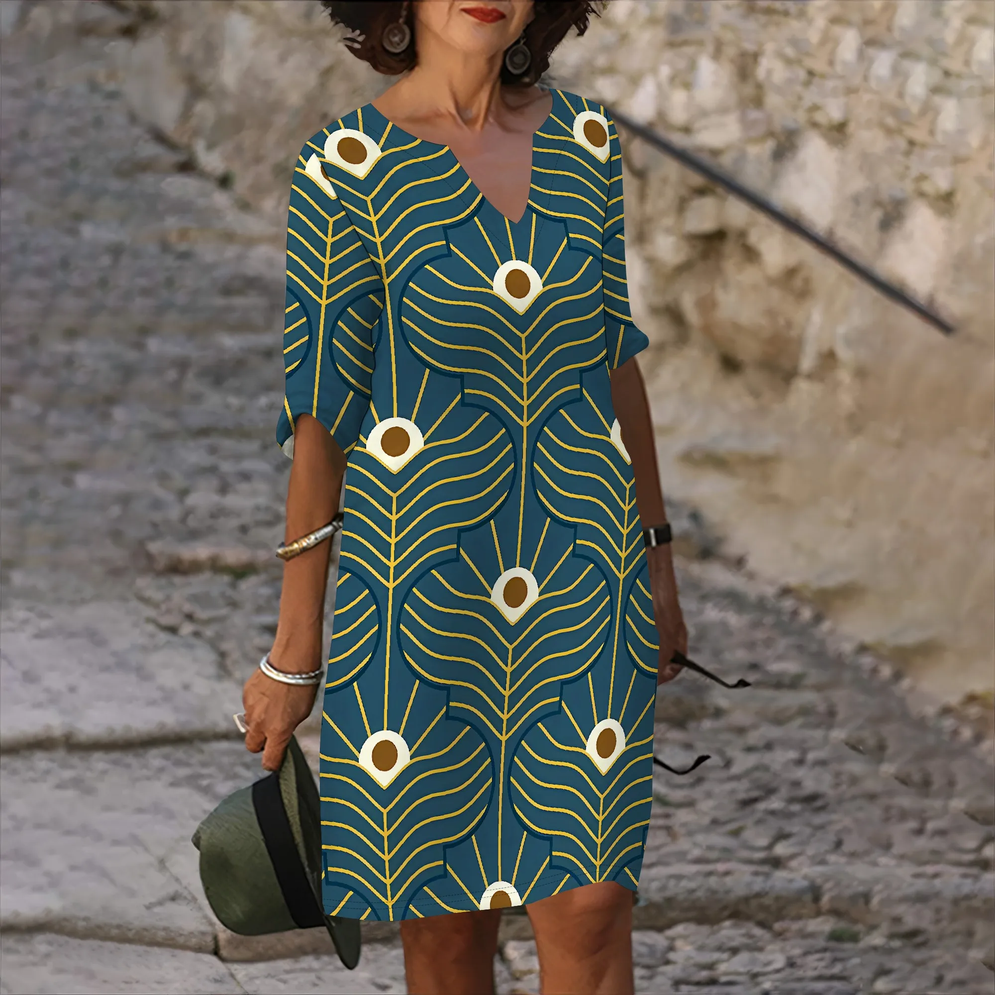 Nupusa Geometric Print Dress for Women Standard Size Summer Casual V Neck Half Sleeve Dress
Nupusa Geometric Print Dress for Women Standard Size Summer Casual V Neck Half Sleeve Dress