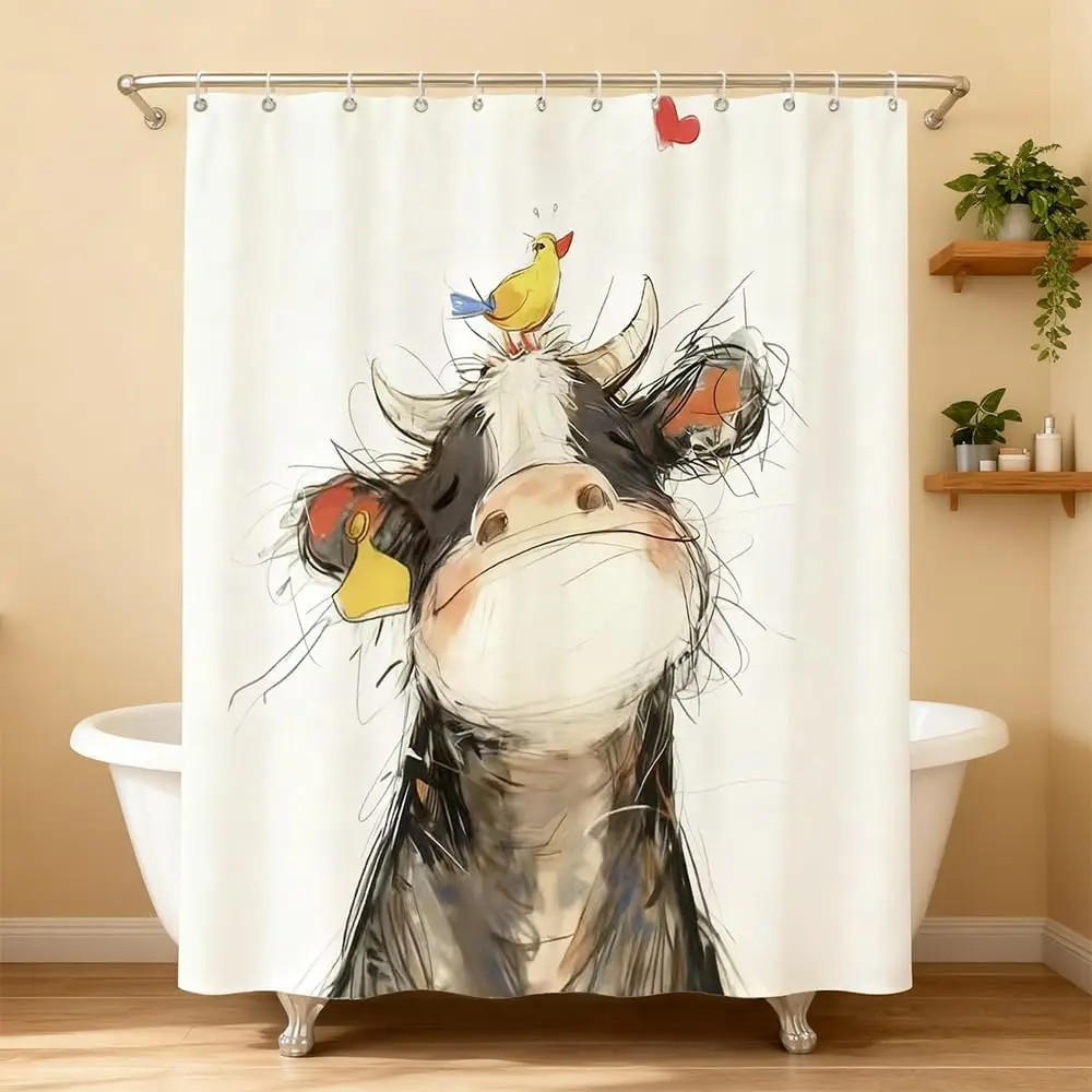 Cute Sketch Cow and Bird Shower Curtain, Whimsical Farm Animal Art with Yellow Bird on Cow's Head, Waterproof Fabric
Cute Sketch Cow and Bird Shower Curtain, Whimsical Farm Animal Art with Yellow Bird on Cow's Head, Waterproof Fabric