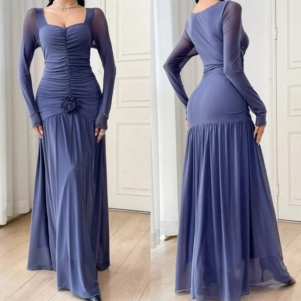 Customized Exquisite Blue Chiffon Evening Dress Modern Square Collar Long Sleeves Flowers Sweep Train Bespoke Occasion
Customized Exquisite Blue Chiffon Evening Dress Modern Square Collar Long Sleeves Flowers Sweep Train Bespoke Occasion