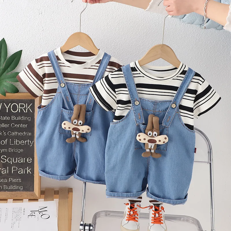 Children's Set Summer Dress Boys and Girls Striped T Short Sleeve Cute Cotton Cartoon Pendant Cowboy Strap
Children's Set Summer Dress Boys and Girls Striped T Short Sleeve Cute Cotton Cartoon Pendant Cowboy Strap