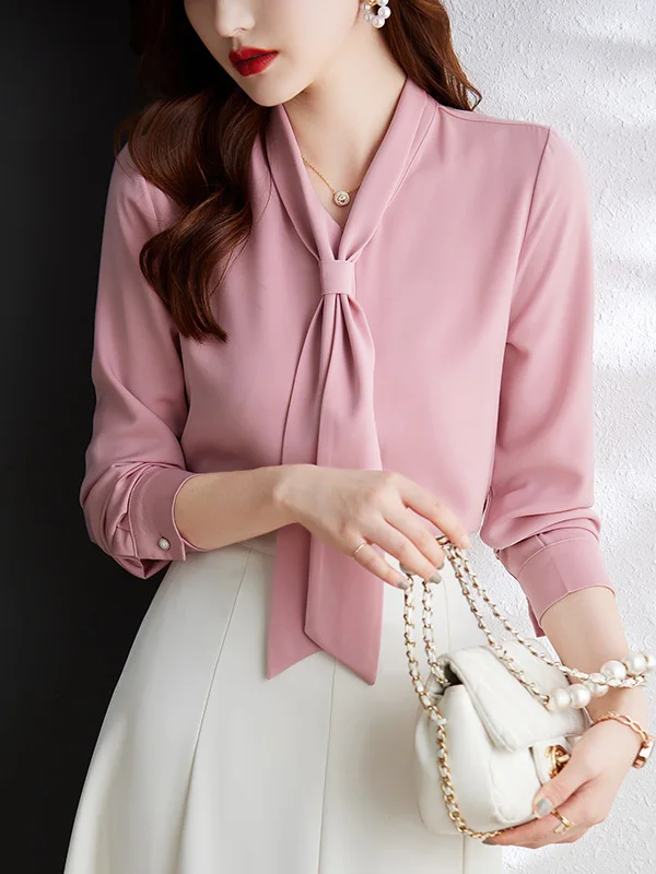 Pink Long Sleeve Satin Women's Shirt Spring 2026 New Fashion Design Sensation Small Audience Elegant Professional Shirt
Pink Long Sleeve Satin Women's Shirt Spring 2026 New Fashion Design Sensation Small Audience Elegant Professional Shirt