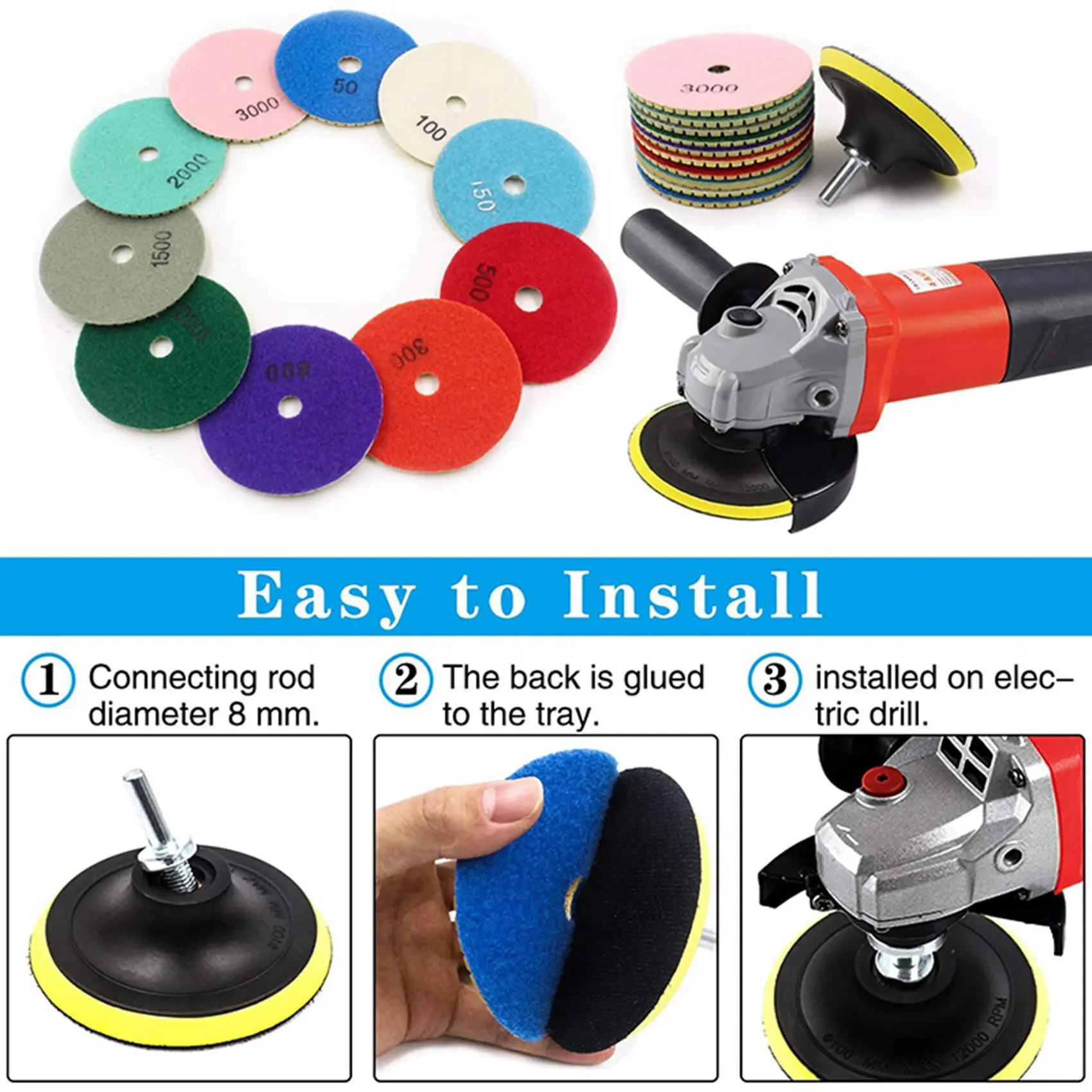 A98E-24Pcs 3 Inch Diamond Polishing Pads Set Wet/Dry Polishing Kit For Granite Stone Concrete Marble Floor Grinder Polisher
A98E-24Pcs 3 Inch Diamond Polishing Pads Set Wet/Dry Polishing Kit For Granite Stone Concrete Marble Floor Grinder Polisher
