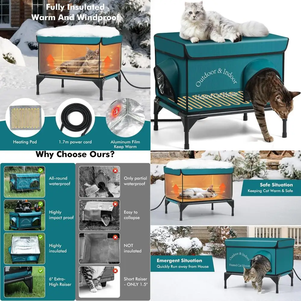 Blue Insulated Outdoor Cat Shelter with Heating Pad, 2 Doors, Waterproof and Elevated for Winter
Blue Insulated Outdoor Cat Shelter with Heating Pad, 2 Doors, Waterproof and Elevated for Winter