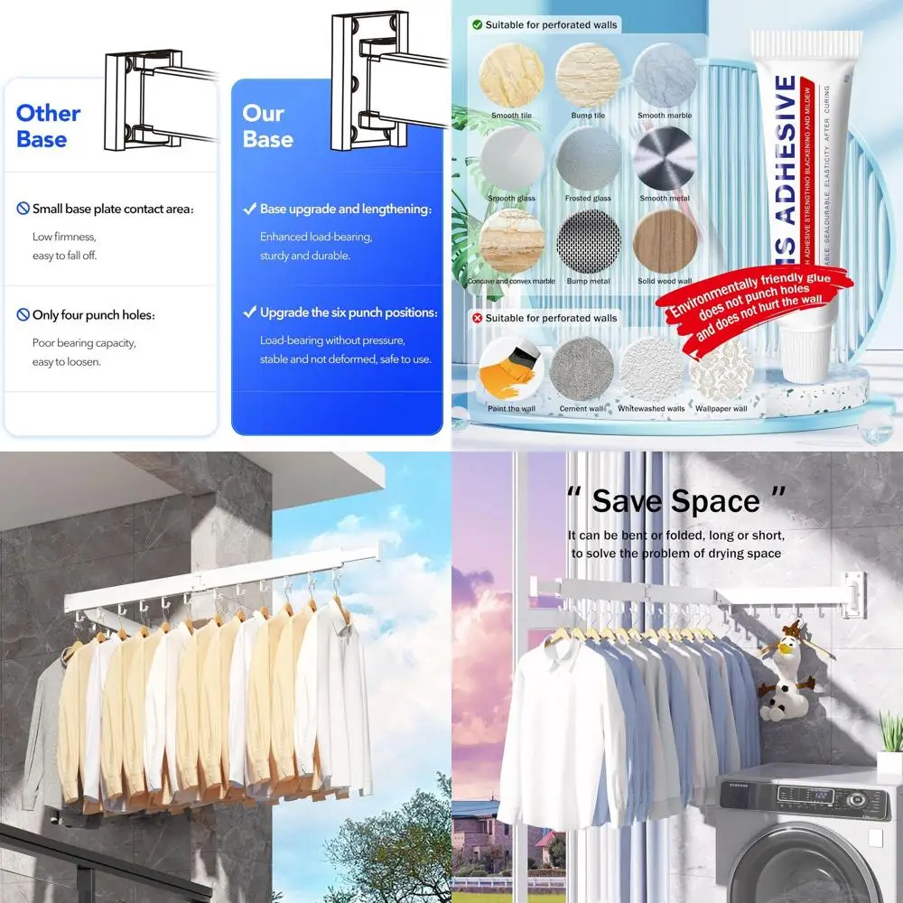 Настенная складная сушилка для белья, белая, для одежды и вешалок
Настенная складная сушилка для белья, белая, для одежды и вешалок