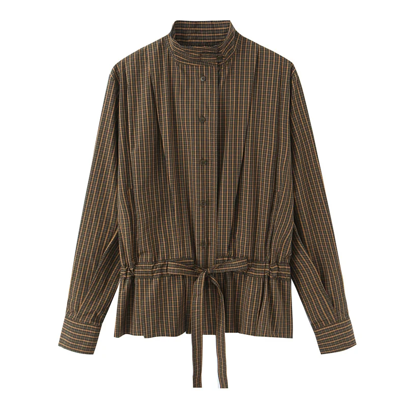 Women's Shirt 2026 Spring New Arrival Camel Plaid Long-Sleeve Shirt with Belted Half-Turtleneck Loose Fit Casual Fashion
Women's Shirt 2026 Spring New Arrival Camel Plaid Long-Sleeve Shirt with Belted Half-Turtleneck Loose Fit Casual Fashion
