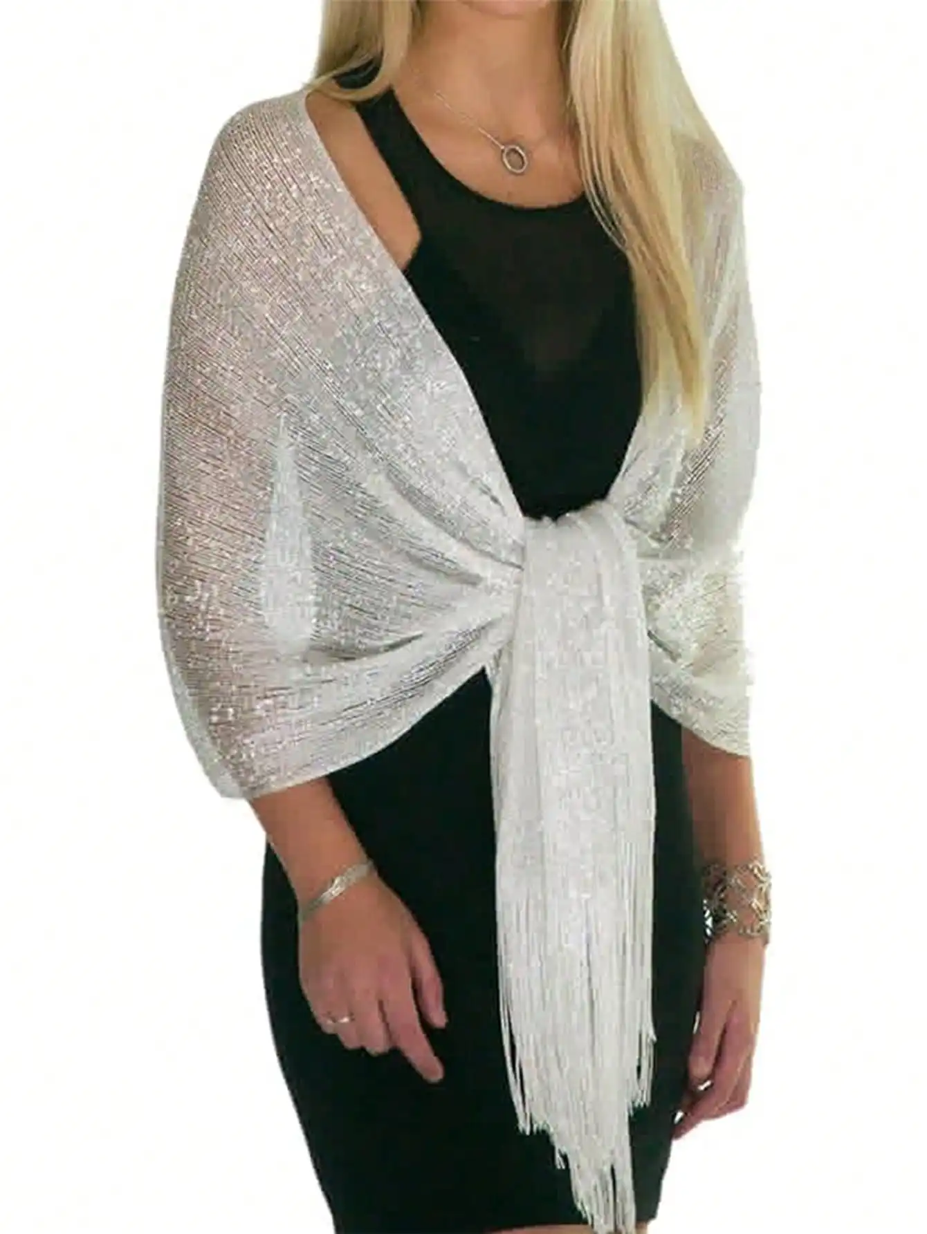 1pc White Metallic Shiny Shawl, Elegant Lightweight Breathable Tassel Scarf, Women's Party Dress Outerwear,Beach,Holiday,Accessories,Travel Essential
1pc White Metallic Shiny Shawl, Elegant Lightweight Breathable Tassel Scarf, Women's Party Dress Outerwear,Beach,Holiday,Accessories,Travel Essential
