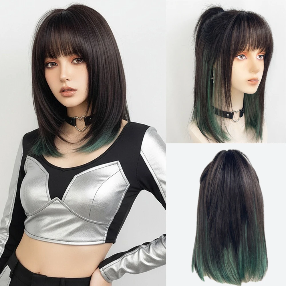 Synthetic Short Brownish-black Highlighted Mint Green Straight Wig with Bangs for Women Daily Cosplay Party Realistic Fake Hair
Synthetic Short Brownish-black Highlighted Mint Green Straight Wig with Bangs for Women Daily Cosplay Party Realistic Fake Hair