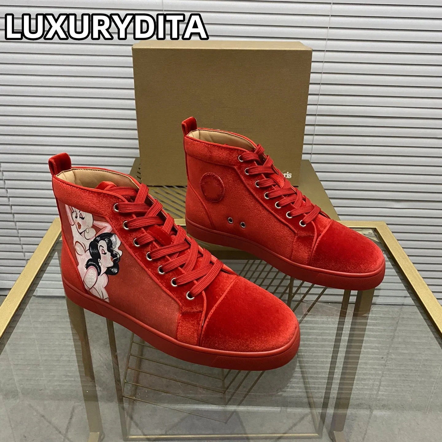 Top Quality Womens Trendy Casual Tennis Shoes Luxury Mens Real Leather Sneakers 35-48 Designr Rivet Red Soled Lovers Shoes M0129
Top Quality Womens Trendy Casual Tennis Shoes Luxury Mens Real Leather Sneakers 35-48 Designr Rivet Red Soled Lovers Shoes M0129