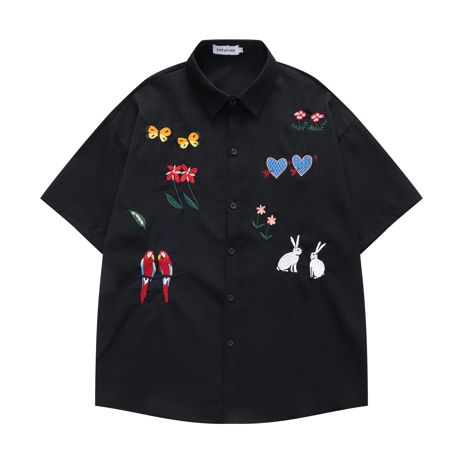 Colorful Floral Embroidery Patchwork Stripe Short Sleeve Shirts Mens Retro Streetwear Summer Lapel Loose Single Breasted Shirts
Colorful Floral Embroidery Patchwork Stripe Short Sleeve Shirts Mens Retro Streetwear Summer Lapel Loose Single Breasted Shirts