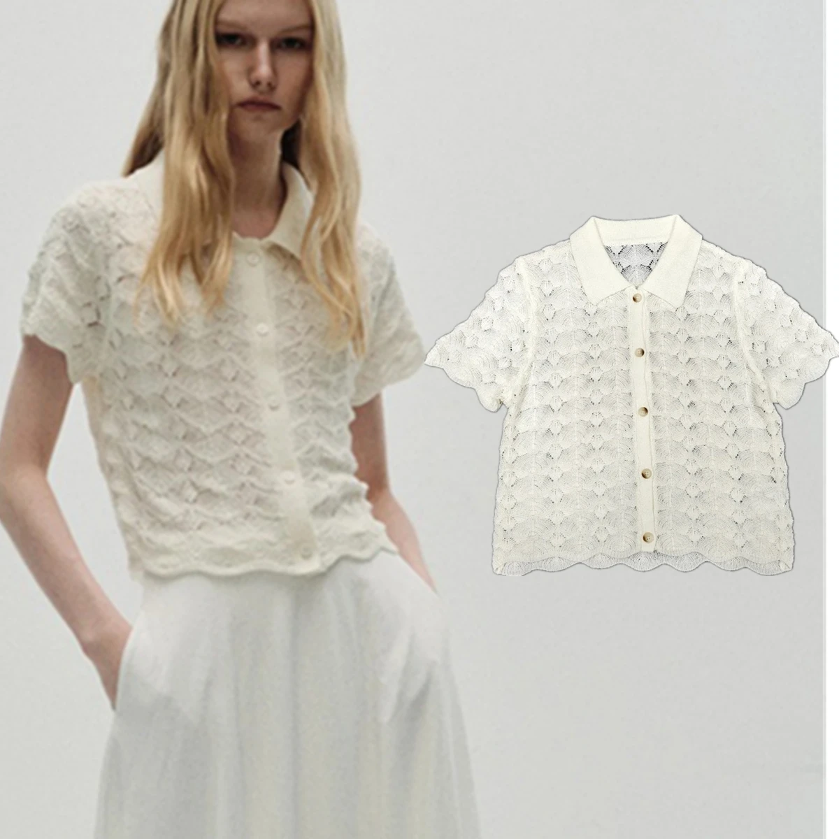 Женская одежда Maxdutti, вязаная футболка с вырезами для женщин, весенне-летняя кружевная рубашка во французском стиле, топ с короткими рукавами, женская рубашка
Женская одежда Maxdutti, вязаная футболка с вырезами для женщин, весенне-летняя кружевная рубашка во французском стиле, топ с короткими рукавами, женская рубашка