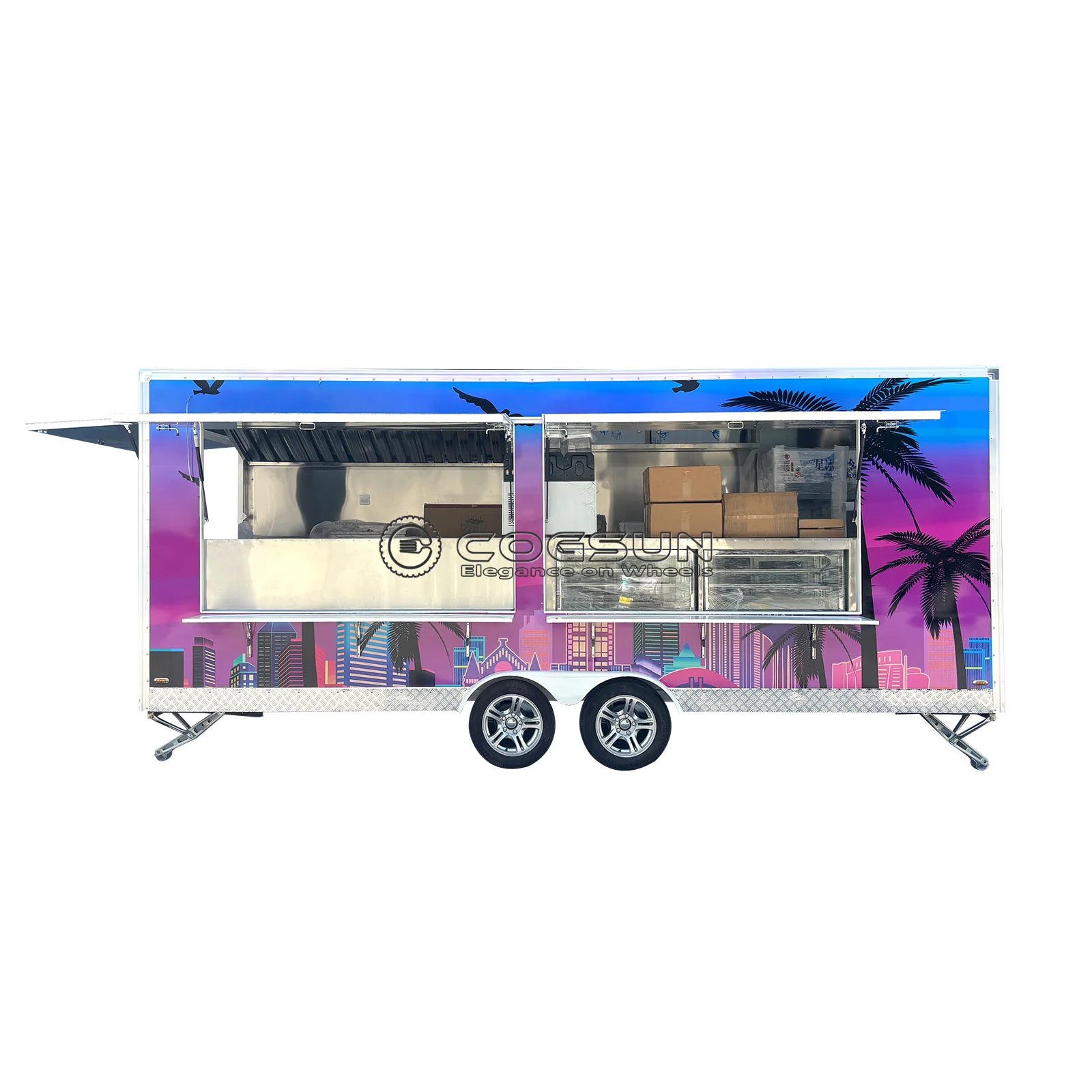 Новый дизайн тележки для хот-догов и колбас, полностью загруженный прицеп для фаст-фуда на колесах
Новый дизайн тележки для хот-догов и колбас, полностью загруженный прицеп для фаст-фуда на колесах