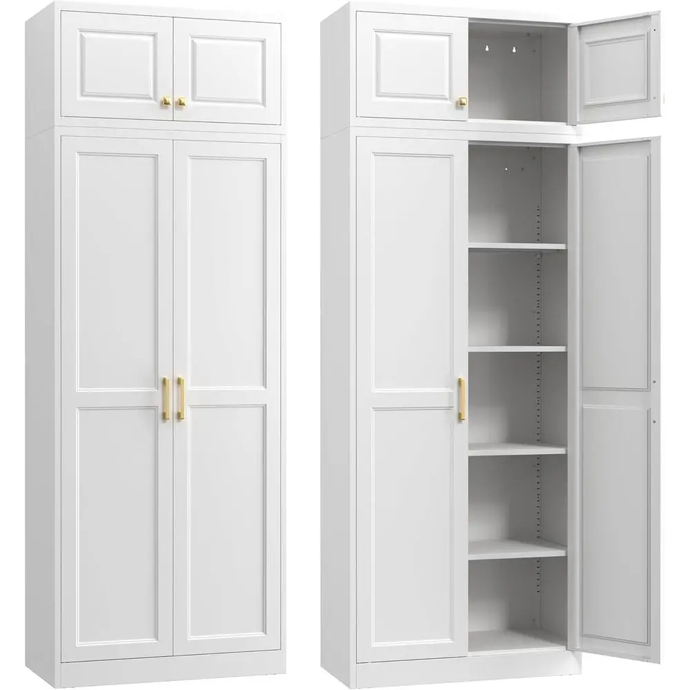 86“ Kitchen Pantry Cabinet,Metal Storage Cabiwith Doand 4 Adjustable Shelves,White Kitchen Cabinet with 4 Gold Handles,Tall Cabi
86“ Kitchen Pantry Cabinet,Metal Storage Cabiwith Doand 4 Adjustable Shelves,White Kitchen Cabinet with 4 Gold Handles,Tall Cabi