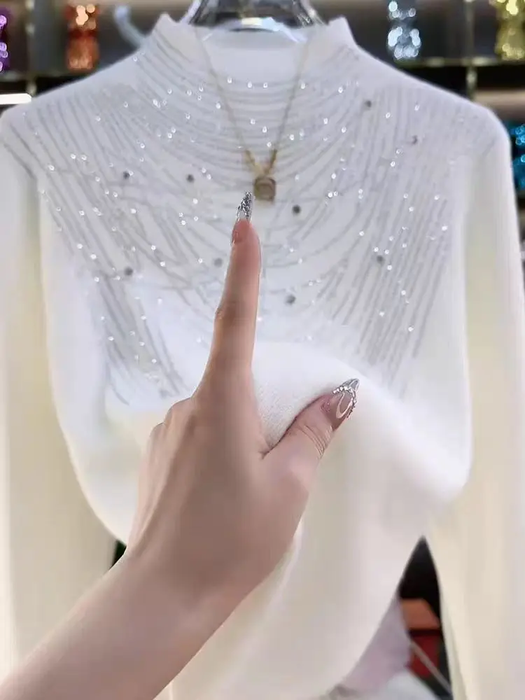 High-end White Blingbling Diamonds Sweaters Jumpers For Women's Streetwear Long Sleeve Knitted Pullovers Woman Clothes
High-end White Blingbling Diamonds Sweaters Jumpers For Women's Streetwear Long Sleeve Knitted Pullovers Woman Clothes