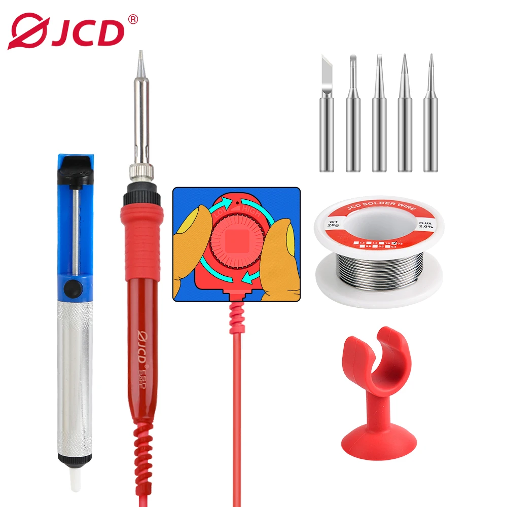 JCD 60W Soldering Iron Kit ADJ99 Large Knob Adjustable Temperature 220V/110V Smart Portable Soldering Iron Welding Repair Tools
JCD 60W Soldering Iron Kit ADJ99 Large Knob Adjustable Temperature 220V/110V Smart Portable Soldering Iron Welding Repair Tools