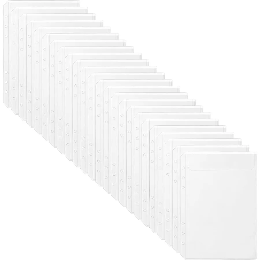 24 шт., прозрачный карман для переплета формата А5, конверт без молнии с 6 отверстиями для планировщика, составления бюджета, экономии файловой записи, организация документов
24 шт., прозрачный карман для переплета формата А5, конверт без молнии с 6 отверстиями для планировщика, составления бюджета, экономии файловой записи, организация документов