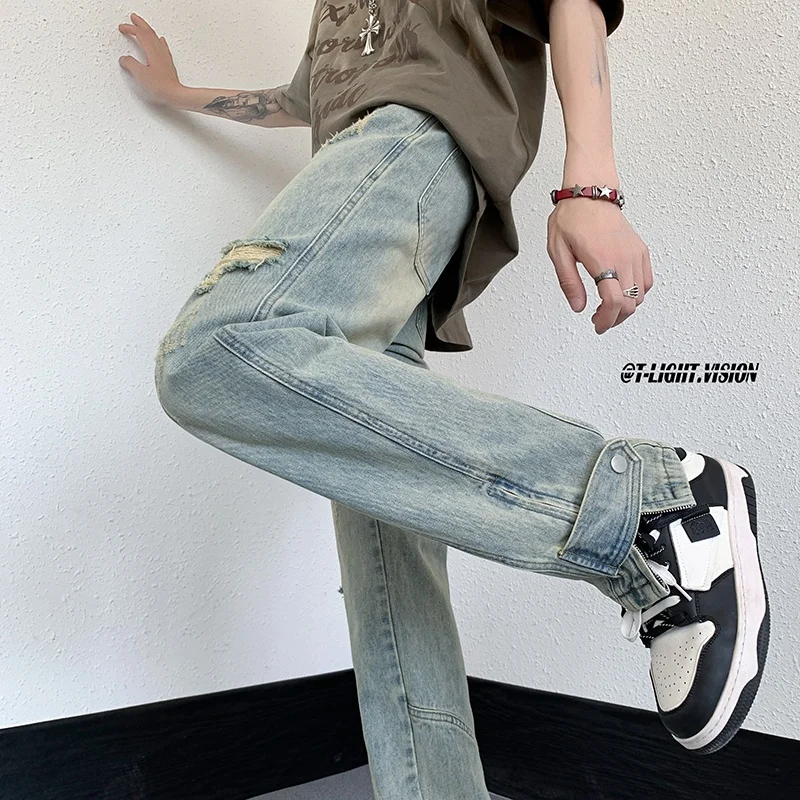 Мужские весенне-осенние тонкие свободные прямые повседневные брюки, джинсы с эффектом потертости, американский уличный стиль, молодежная мода
Мужские весенне-осенние тонкие свободные прямые повседневные брюки, джинсы с эффектом потертости, американский уличный стиль, молодежная мода