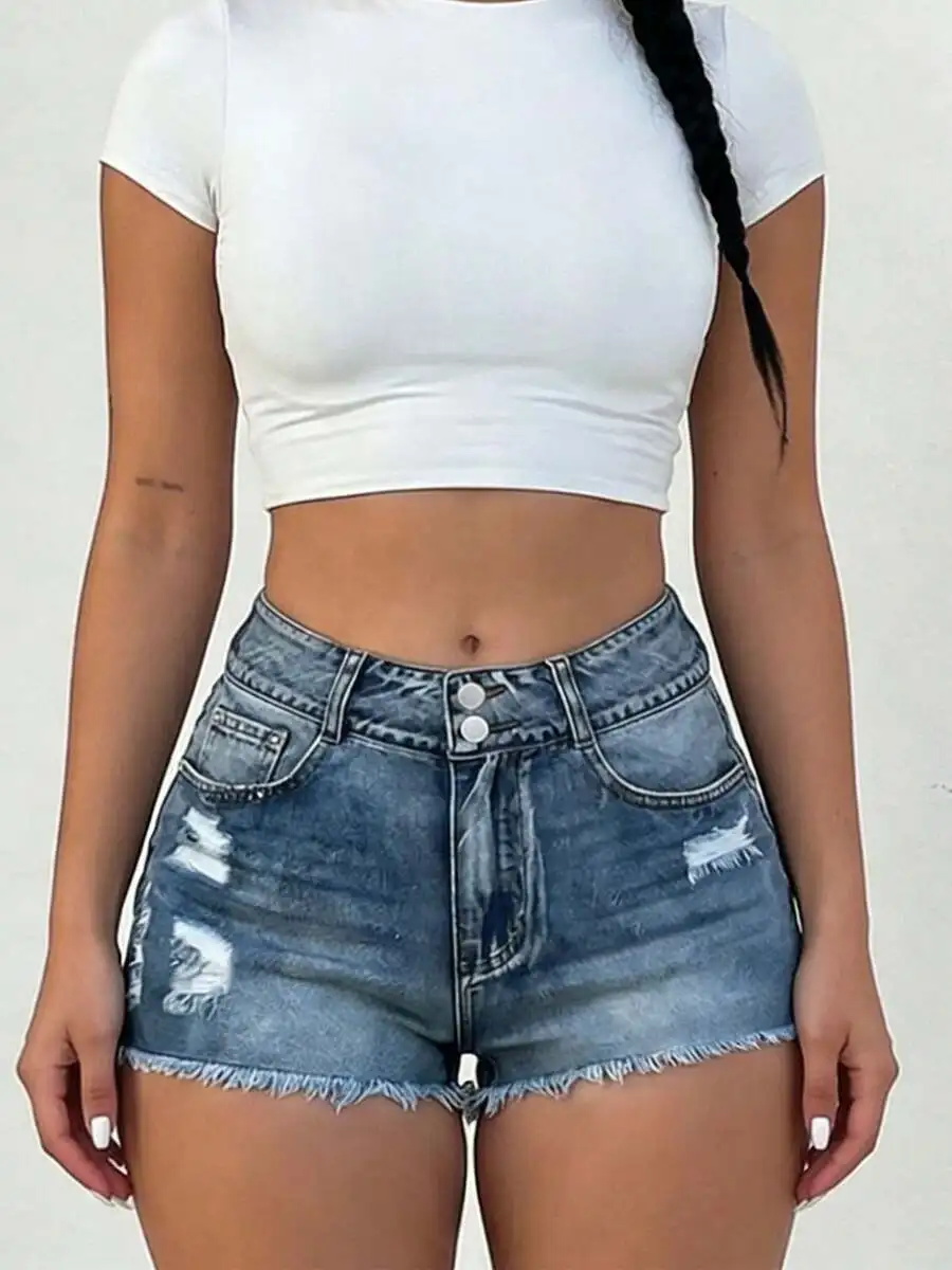 Mid-Rise Womens Denim Shorts With Double Button Zipper Placket Distressed Frayed Hem Classic Wash Utility Pockets
Mid-Rise Womens Denim Shorts With Double Button Zipper Placket Distressed Frayed Hem Classic Wash Utility Pockets
