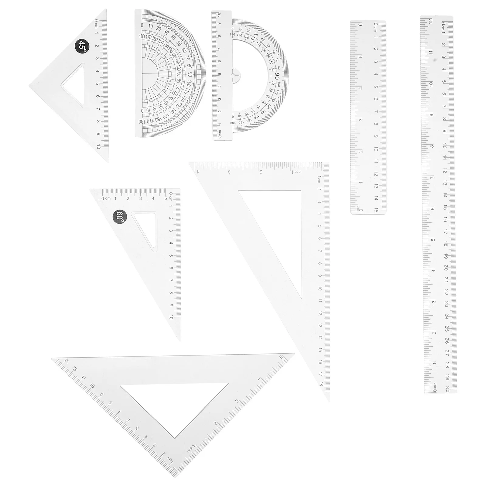 8pcs Triangle Set Transparent Plastic Math Ruler Protractor Straight Ruler Compass Set Students Classroom Portable
8pcs Triangle Set Transparent Plastic Math Ruler Protractor Straight Ruler Compass Set Students Classroom Portable