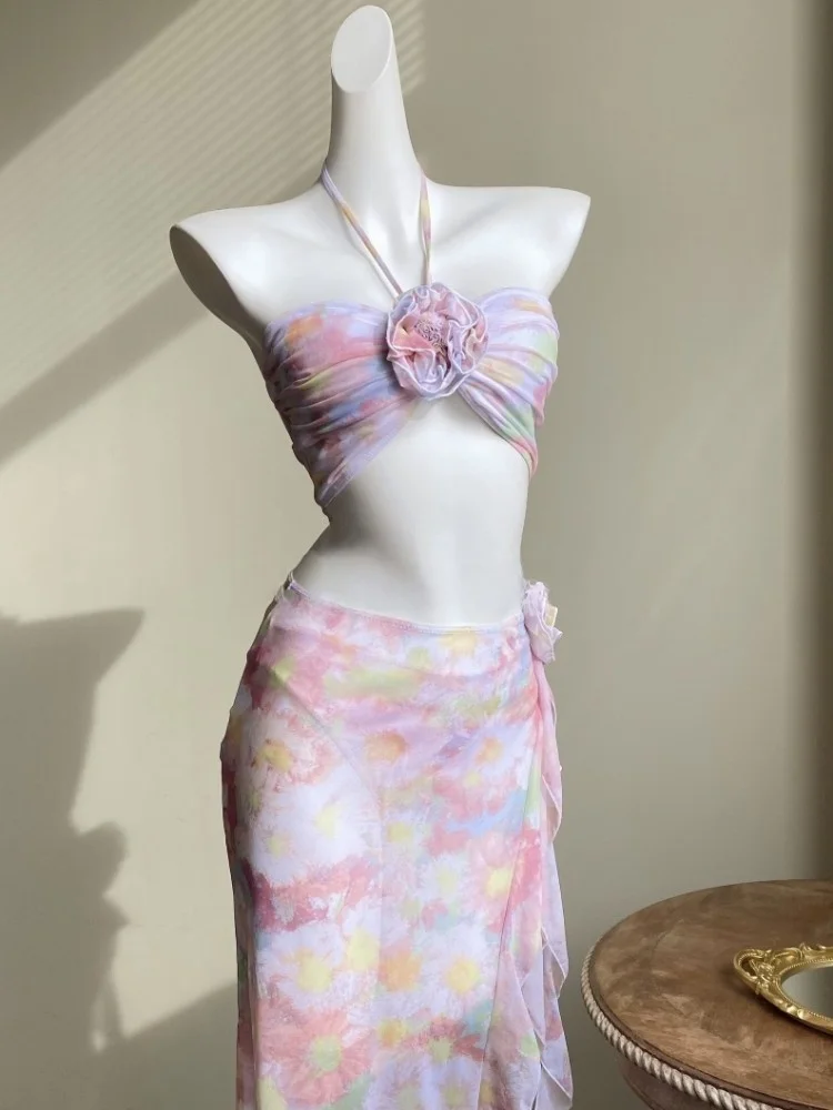 Pink Bikini Tee-Piece Set Beach Vaion Swimwear Long Skirt Ocean Side Holiday Polyester Material with Chest Pad No Steel ...
Pink Bikini Tee-Piece Set Beach Vaion Swimwear Long Skirt Ocean Side Holiday Polyester Material with Chest Pad No Steel ...