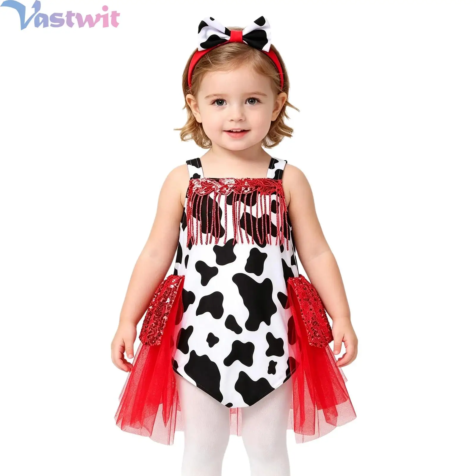 Baby Girls Western Cowgirl Bodysuit with Bow Headwear Cow-spot Printed Tassel Chest Ruffled Tulle Skirted Sling Leotard Rompers
Baby Girls Western Cowgirl Bodysuit with Bow Headwear Cow-spot Printed Tassel Chest Ruffled Tulle Skirted Sling Leotard Rompers