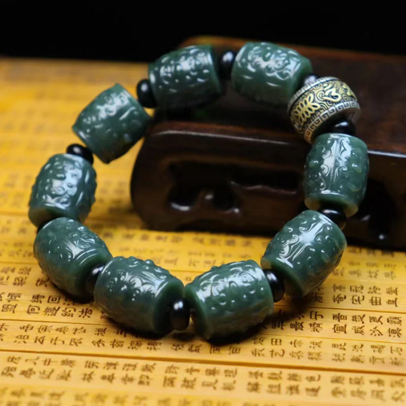 Hetian Jade Men, Six-Word Mantra , Fortune Beads Bracelet, Collectible Handheld
Hetian Jade Men, Six-Word Mantra , Fortune Beads Bracelet, Collectible Handheld