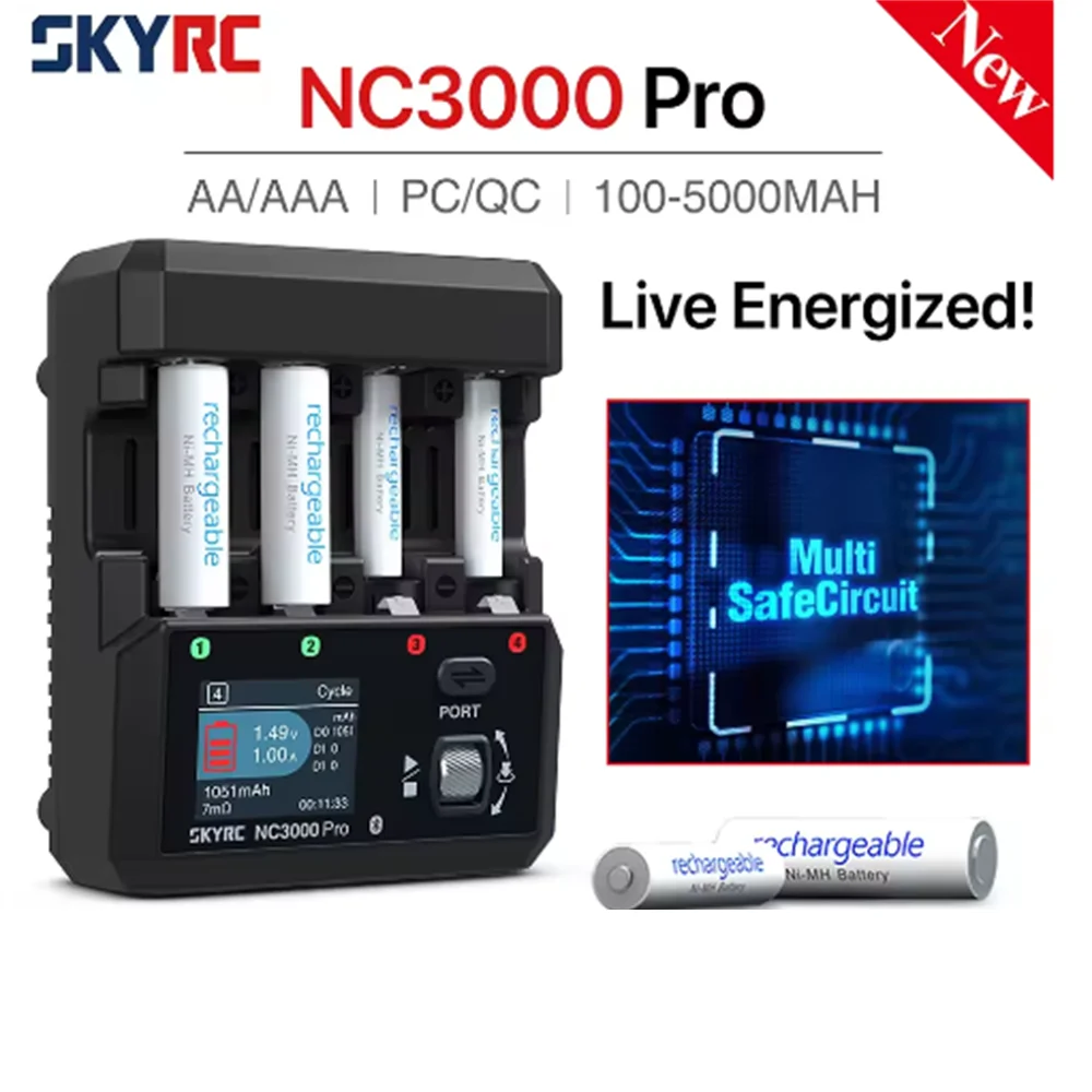 NEW SkyRC NC3000 Pro NiMH NiCd Battery Charger PD/QC AA/AAA Smart Battery Charger 4-slot LED Screen APP Control Charger Discharg
NEW SkyRC NC3000 Pro NiMH NiCd Battery Charger PD/QC AA/AAA Smart Battery Charger 4-slot LED Screen APP Control Charger Discharg
