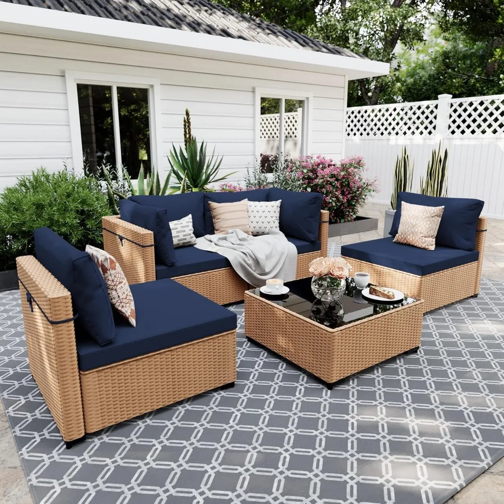 5 Pieces Patio Furniture Sets Outdoor Sectional Sofa Wicker Conversation Couch for Decks, Backyards, Gardens, Yellow Rattan
5 Pieces Patio Furniture Sets Outdoor Sectional Sofa Wicker Conversation Couch for Decks, Backyards, Gardens, Yellow Rattan
