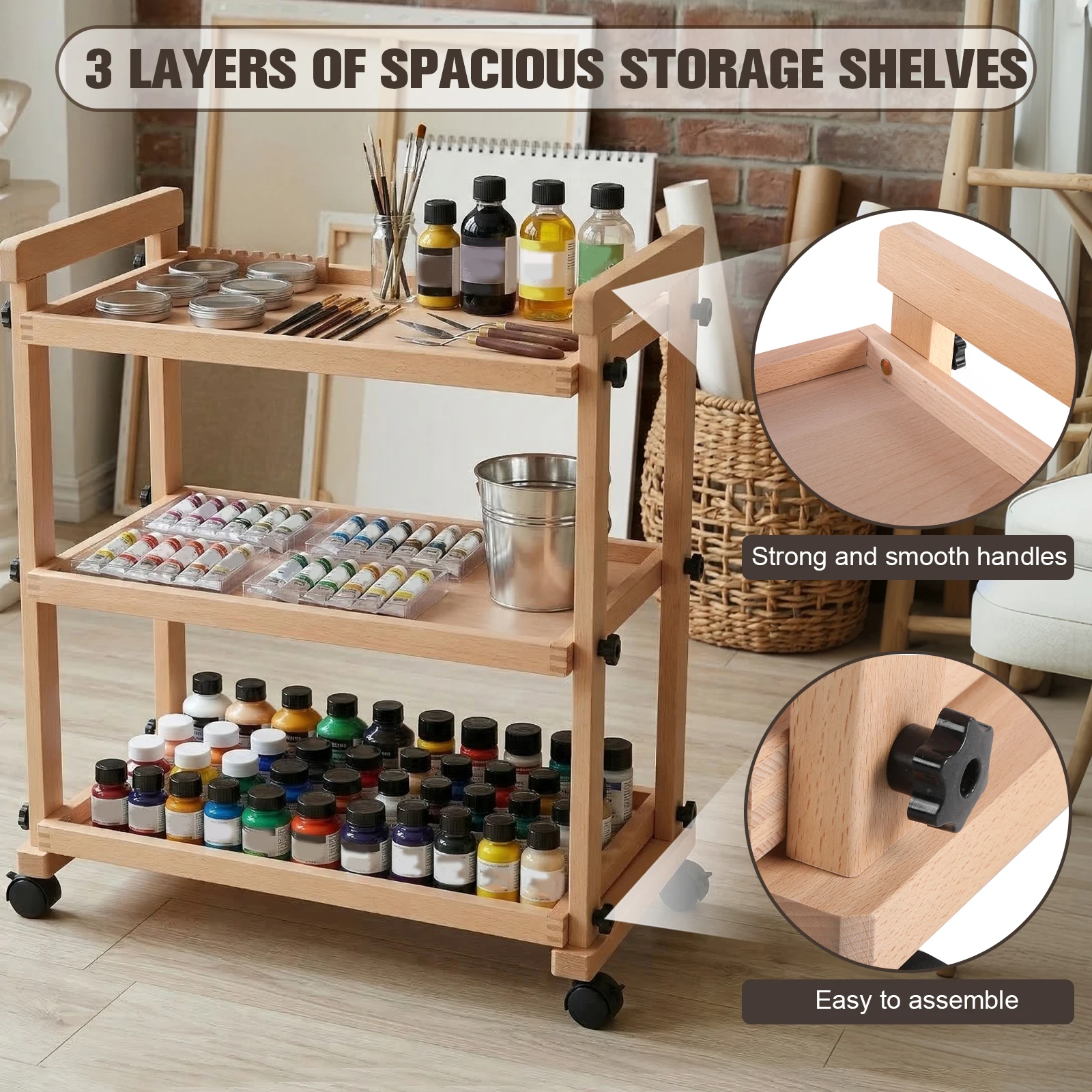 Solid Beechwood Art Cart Storage Organizer Multi-layer Studio Special Painting Cart Storage Trolley Shelving for Adults Artists
Solid Beechwood Art Cart Storage Organizer Multi-layer Studio Special Painting Cart Storage Trolley Shelving for Adults Artists