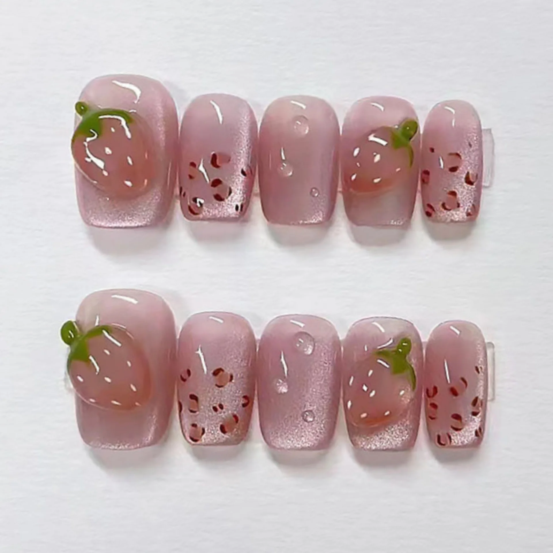 10pcs Pink False Nails Art Handmade Strawberry Decor Nail Leopard Print Tips Press on Nails Shiny Short Square Ballet Fake Nail
10pcs Pink False Nails Art Handmade Strawberry Decor Nail Leopard Print Tips Press on Nails Shiny Short Square Ballet Fake Nail