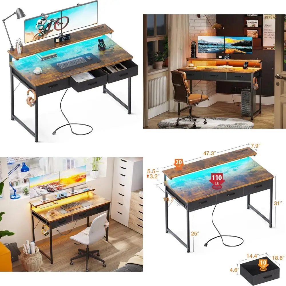 Adjustable Monitor Stand LED Lighted 40 Inch Desk with 3 Drawers USB Outlets Home Office Furniture
Adjustable Monitor Stand LED Lighted 40 Inch Desk with 3 Drawers USB Outlets Home Office Furniture