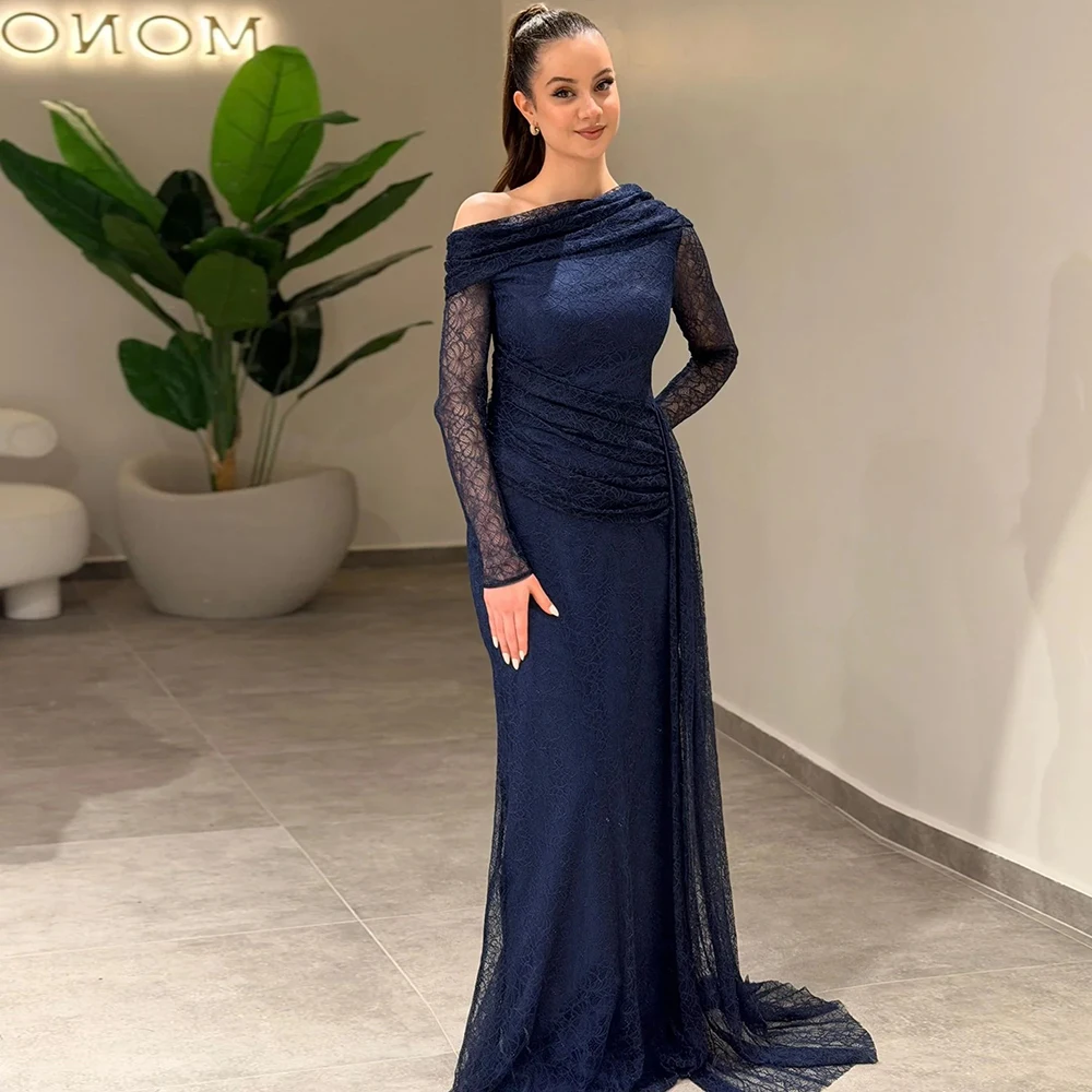 Vanessa Navy Blue Lace One Shoulder Mermaid Evening Dress Pleats Long Sleeves Customized Formal Occasion Prom Party Dress
Vanessa Navy Blue Lace One Shoulder Mermaid Evening Dress Pleats Long Sleeves Customized Formal Occasion Prom Party Dress