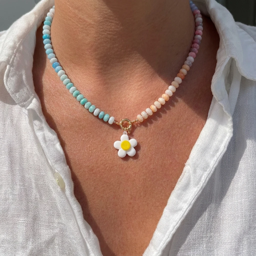 Colorful Beaded Daisy Pendant Copper Necklace for Women Sweet Summer Accessory Floral Charm Jewelry
Colorful Beaded Daisy Pendant Copper Necklace for Women Sweet Summer Accessory Floral Charm Jewelry