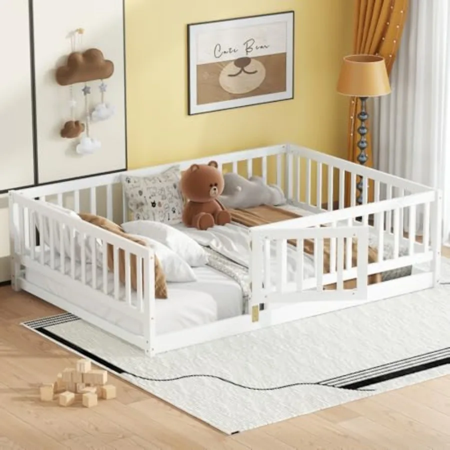 Montessori Floor Bed with Slatted Base and Safety Fence Full/Twin Size Bed Frame with Removable Door, Sturdy Pine Wood Design f
Montessori Floor Bed with Slatted Base and Safety Fence Full/Twin Size Bed Frame with Removable Door, Sturdy Pine Wood Design f