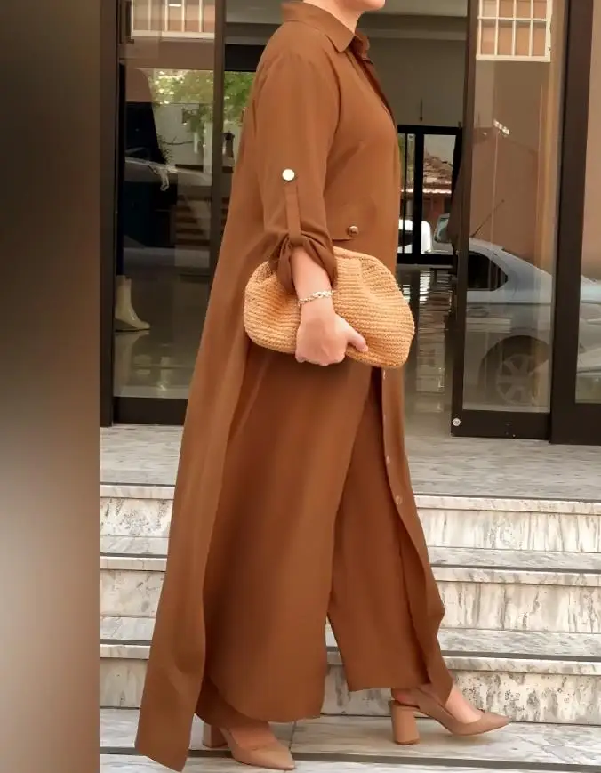 Collar Solid Color Long Sleeved Shirt and High Waisted Straight Leg Pants Set for Autumn Women's Solid Color Loose 2-Piece Set
Collar Solid Color Long Sleeved Shirt and High Waisted Straight Leg Pants Set for Autumn Women's Solid Color Loose 2-Piece Set