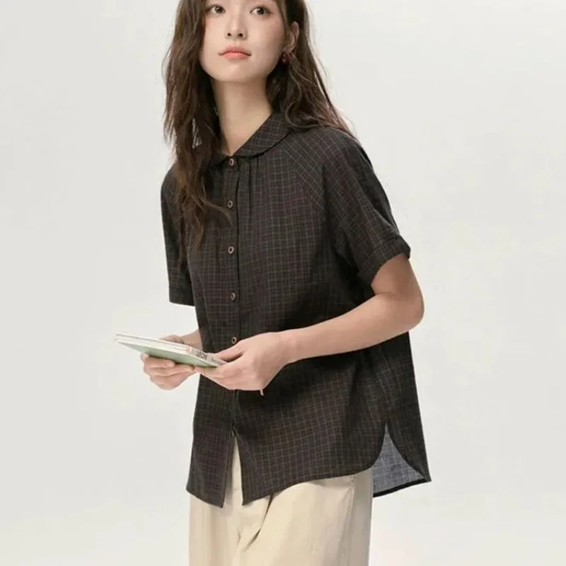 Women's Vintage Plaid Peter Pan Collar Short Sleeve Cotton Shirt Loose Casual Blouse
Women's Vintage Plaid Peter Pan Collar Short Sleeve Cotton Shirt Loose Casual Blouse