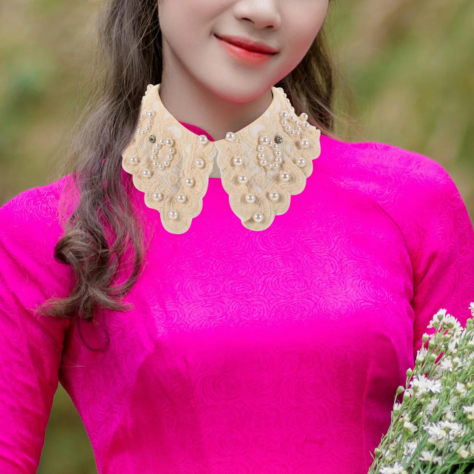 Detachable Lace Collar White Faux Pearl Embellishment Vintage Style Shirt Overlay for Women Easy Attach Collar Insert Elegant
Detachable Lace Collar White Faux Pearl Embellishment Vintage Style Shirt Overlay for Women Easy Attach Collar Insert Elegant