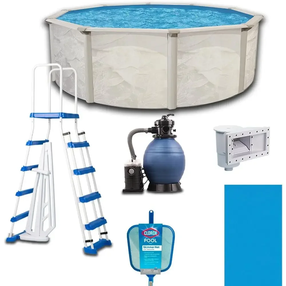 Family-Sized Above-Ground Pool Kit with Sand Filter Pump, Ladder, Liner, Skimmer, and Net - 15' x 52
Family-Sized Above-Ground Pool Kit with Sand Filter Pump, Ladder, Liner, Skimmer, and Net - 15' x 52