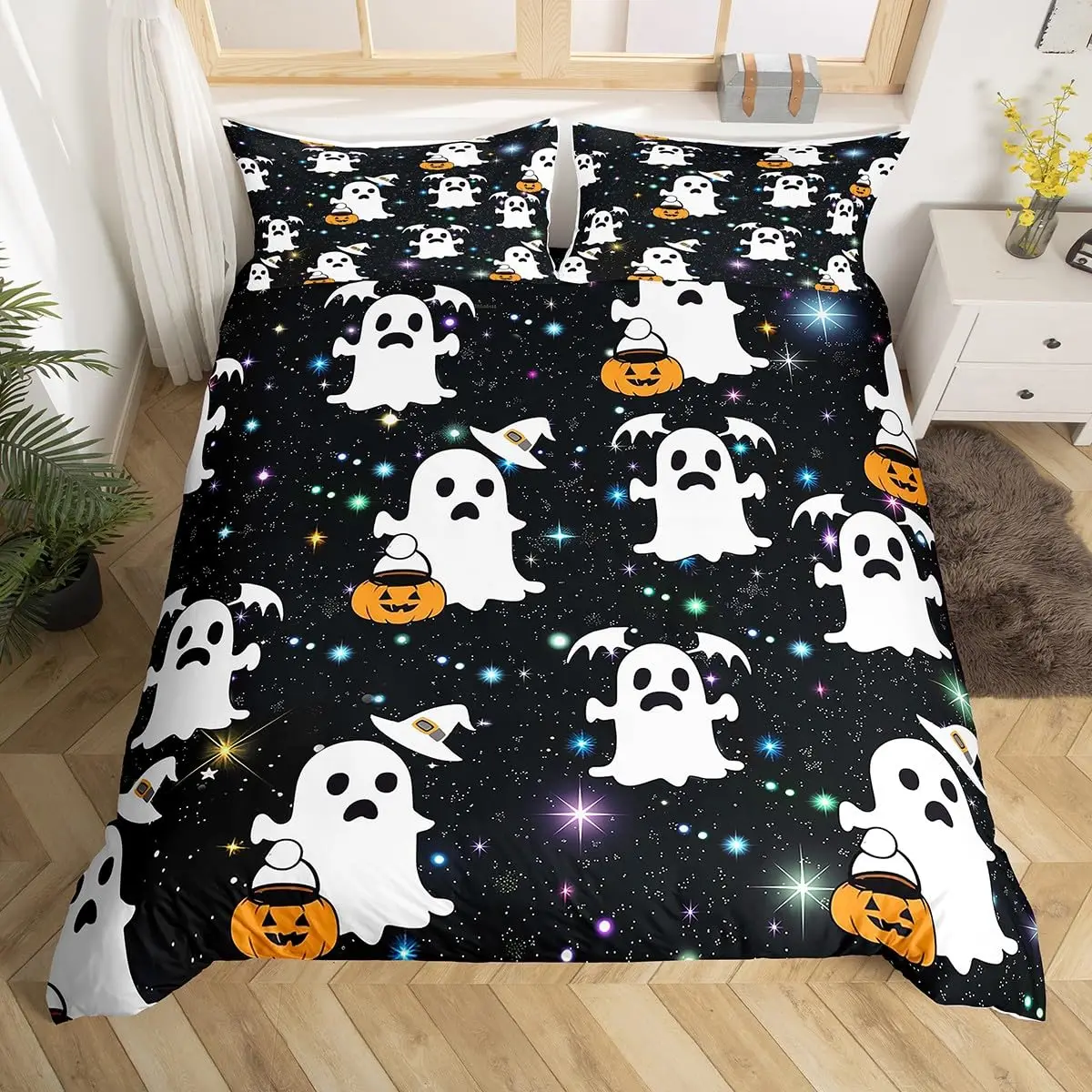 Funny Ghost Duvet Cover Set Cartoon Cute Pumpkin Lantern Bedding Sets Full Queen,Gothic Witch Hat Comforter Cover Galaxy Bed Set
Funny Ghost Duvet Cover Set Cartoon Cute Pumpkin Lantern Bedding Sets Full Queen,Gothic Witch Hat Comforter Cover Galaxy Bed Set