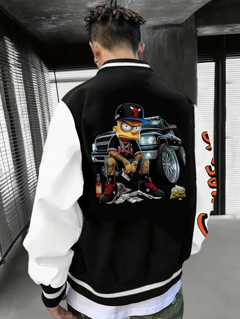 The Simpsons Men's Baseball Jacket with Bart Print Patterns and Text, Men's Retro Baseball Jacket, Baseball Jacket Coat
The Simpsons Men's Baseball Jacket with Bart Print Patterns and Text, Men's Retro Baseball Jacket, Baseball Jacket Coat
