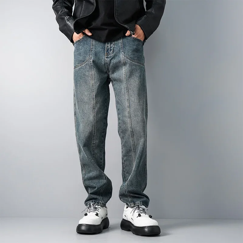 Pop Seasons Men's American Vintage Casual Loose Washed Straight Jeans Pants Spliced Retro Blue Straight Denim Trousers Male
Pop Seasons Men's American Vintage Casual Loose Washed Straight Jeans Pants Spliced Retro Blue Straight Denim Trousers Male