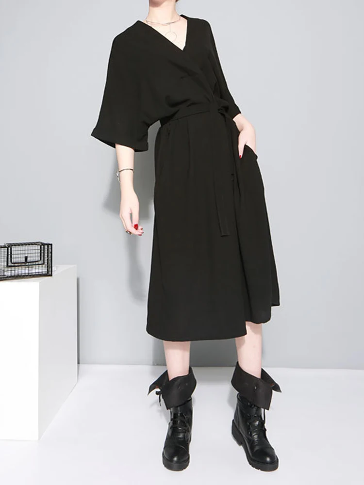 2022 New Spring Summer V-collar Half Sleeve Bandgae Loose Temperament Loose Big Size Chiffon Dress Women Fashion
2022 New Spring Summer V-collar Half Sleeve Bandgae Loose Temperament Loose Big Size Chiffon Dress Women Fashion