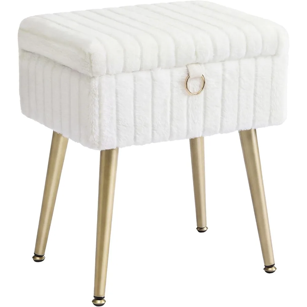 Faux Fur Vanity Stool with Storage Metal Legs Adjustable Feet Cream White
Faux Fur Vanity Stool with Storage Metal Legs Adjustable Feet Cream White