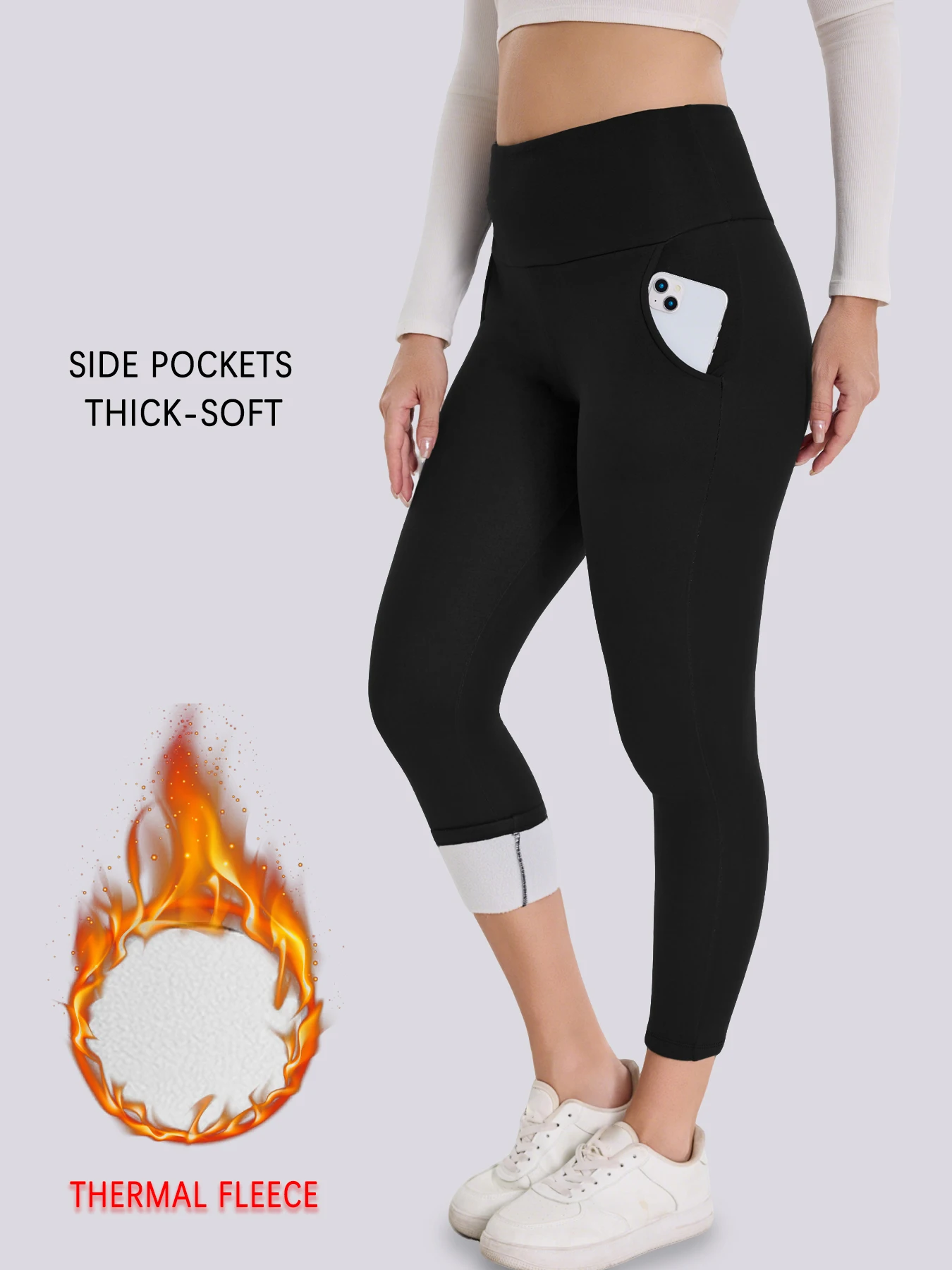 Women's thermal workout leggings with fleece lining and pockets.High waisted design provides warmth for winter exercises
Women's thermal workout leggings with fleece lining and pockets.High waisted design provides warmth for winter exercises