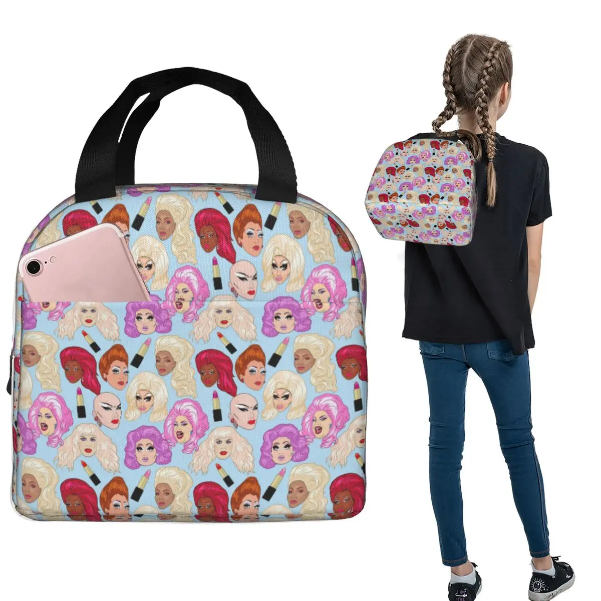 Drag Queen Royalty RuPaul's Drag Race Rupaul RPDR Изолированная сумка для обеда для женщин Детские коробки для еды Термальный ланч-бокс Tote 
Drag Queen Royalty RuPaul's Drag Race Rupaul RPDR Изолированная сумка для обеда для женщин Детские коробки для еды Термальный ланч-бокс Tote