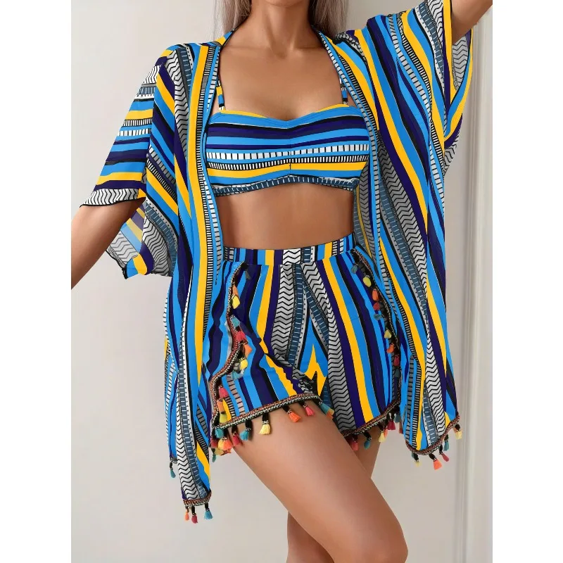 4 Pieces Bikini Set with Halter Neck Straps Sexy Fringe Detail Swimwear Beach Party Set Beachwear Bathing Suits Summer Clothing
4 Pieces Bikini Set with Halter Neck Straps Sexy Fringe Detail Swimwear Beach Party Set Beachwear Bathing Suits Summer Clothing
