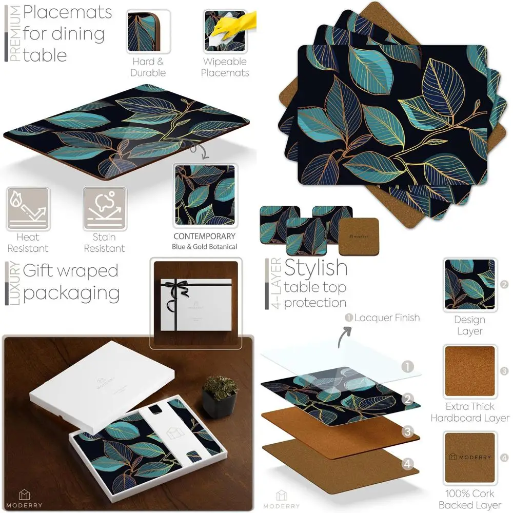 Sage Green Marble 4-Piece Heat-Resistant Cork Placemats with Matching Drink Coasters, 16x12 Inches
Sage Green Marble 4-Piece Heat-Resistant Cork Placemats with Matching Drink Coasters, 16x12 Inches